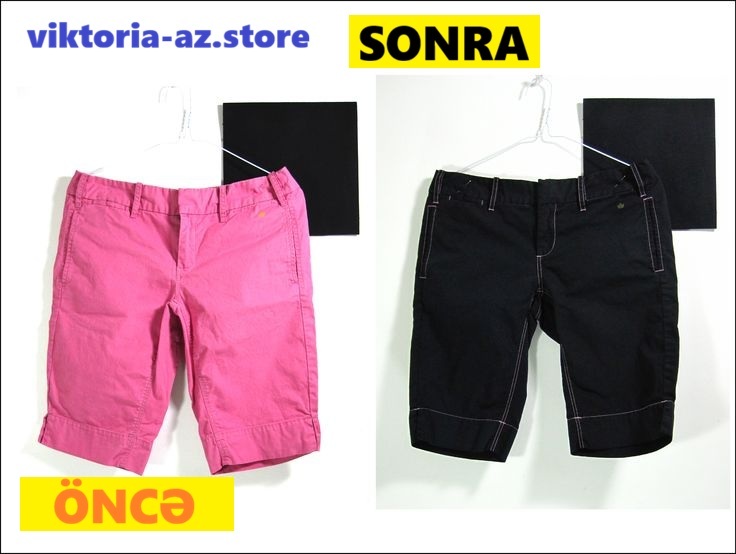 Qadın şortu boyama – çəhrayı rəngdən tünd qara rəngə. Şort boyama nəticəsi.